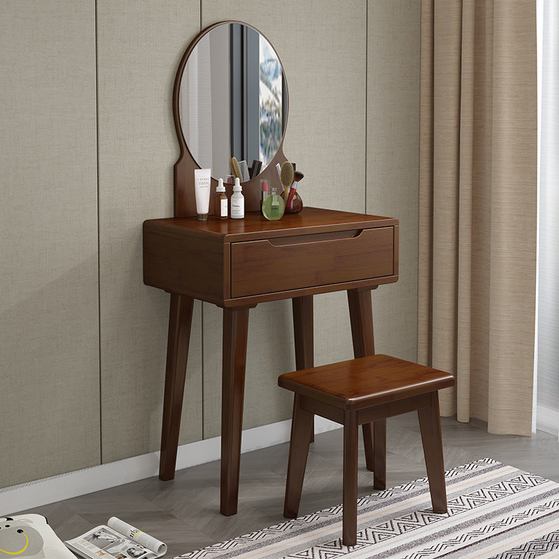Scandinavian Vanity Makeup Table Set Rubberwood Dressing Table Stool Set