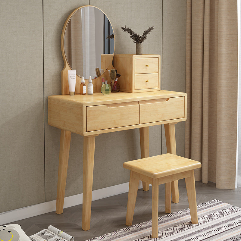 Scandinavian Vanity Makeup Table Set Rubberwood Dressing Table Stool Set