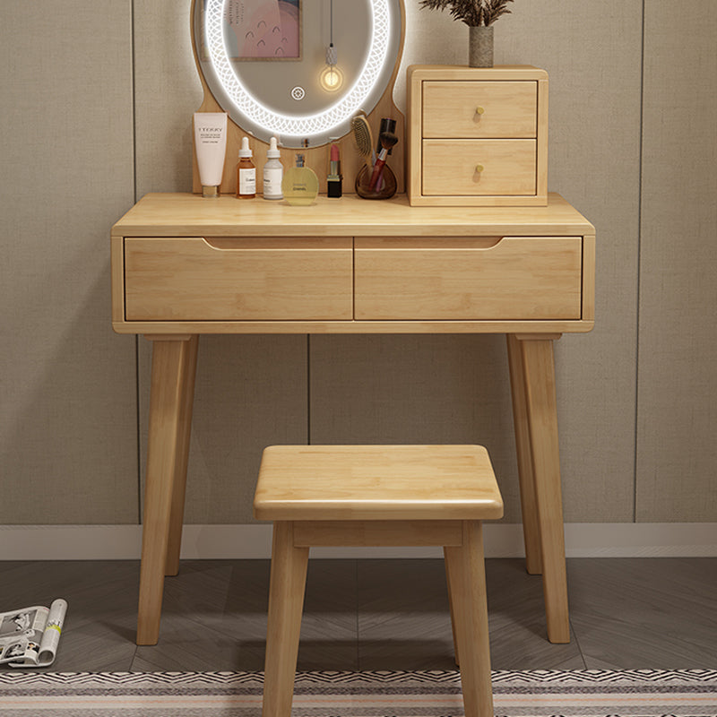 Scandinavian Vanity Makeup Table Set Rubberwood Dressing Table Stool Set