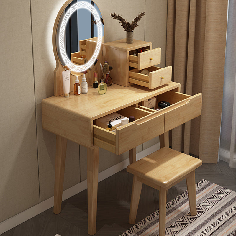 Scandinavian Vanity Makeup Table Set Rubberwood Dressing Table Stool Set