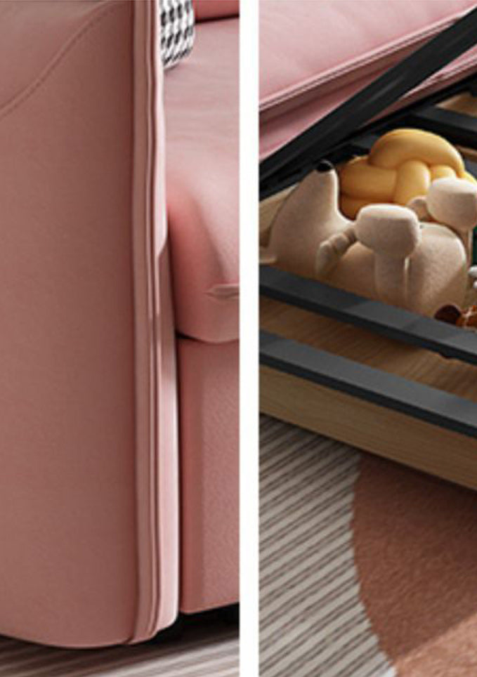 Pink Pillow Back Loveseat Foldable Sleeper Sofa with Storage