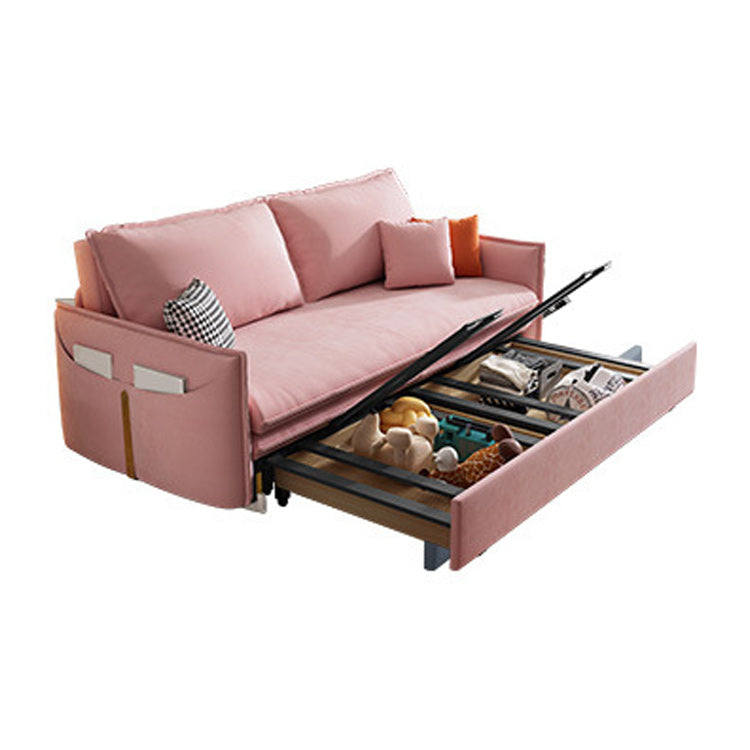 Pink Pillow Back Loveseat Foldable Sleeper Sofa with Storage