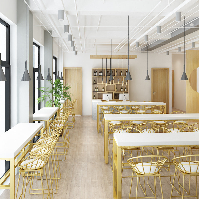 Rectangular Bar-height Table White Wood Top Pub Table with Metal Base