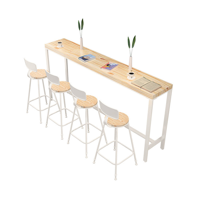 Rectangular Bar-height Table Wood Top Pub Table with White Base