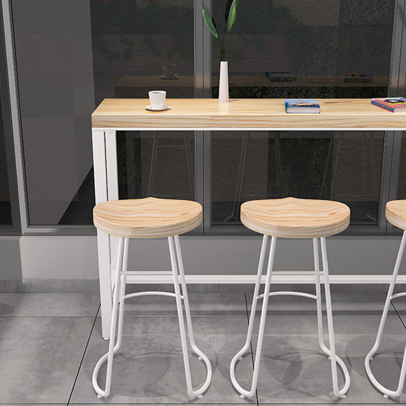 Rectangular Bar-height Table Wood Top Pub Table with White Base