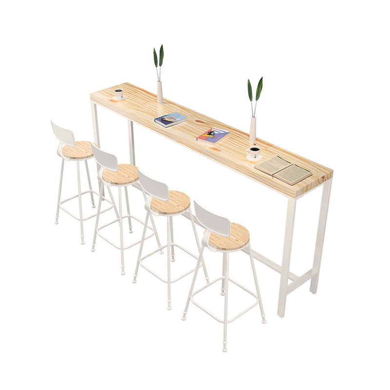 Rectangular Bar-height Table Wood Top Pub Table with White Base