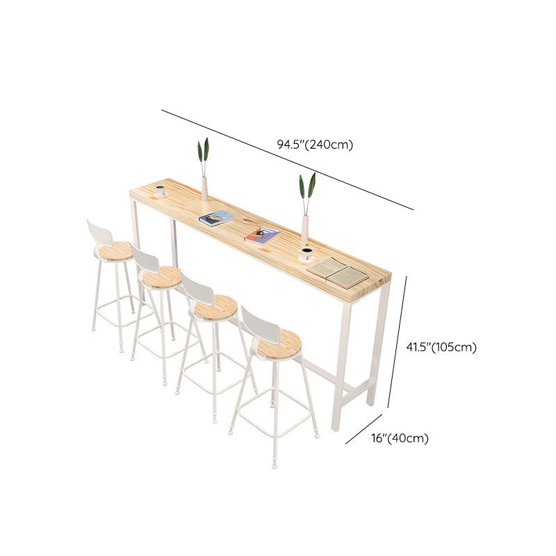 Rectangular Bar-height Table Wood Top Pub Table with White Base
