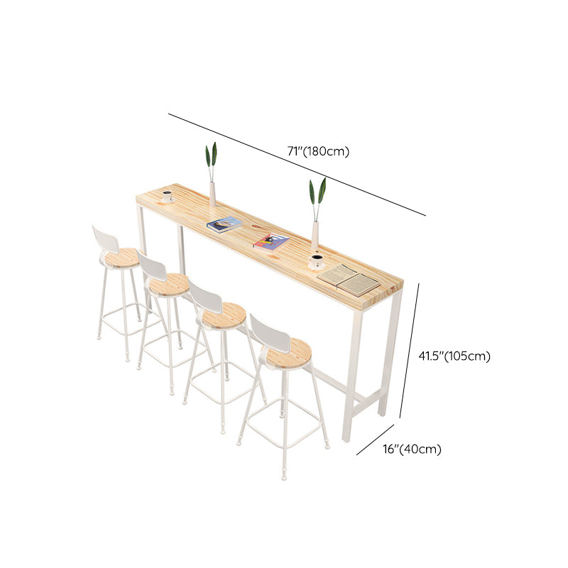 Rectangular Bar-height Table Wood Top Pub Table with White Base