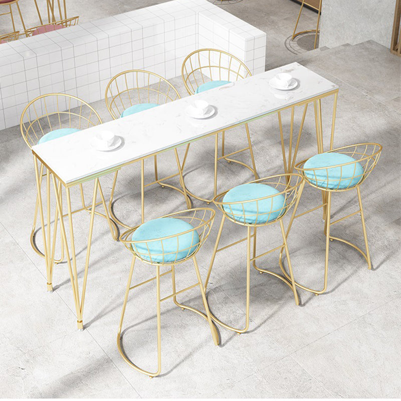 Modern Bar-height Table Faux Marble Top Bistro Pub Table with Gold Base