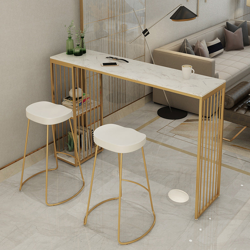 Modern Bar-height Table Faux Marble Top Bistro Pub Table with 2 Shelves