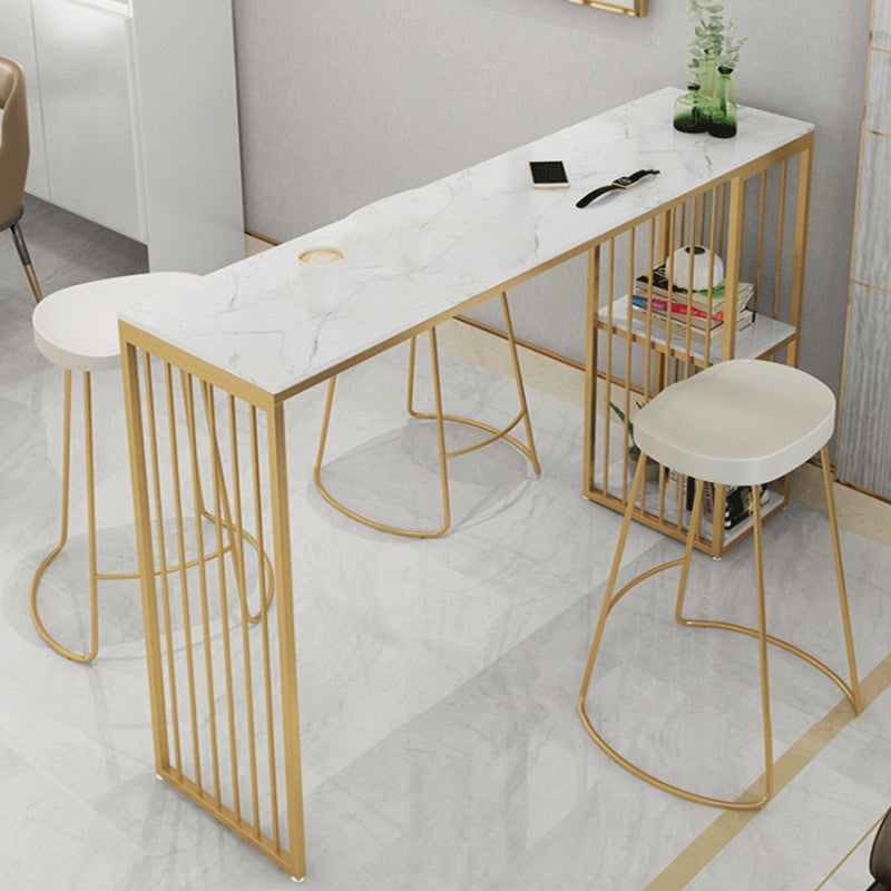 Modern Bar-height Table Faux Marble Top Bistro Pub Table with 2 Shelves