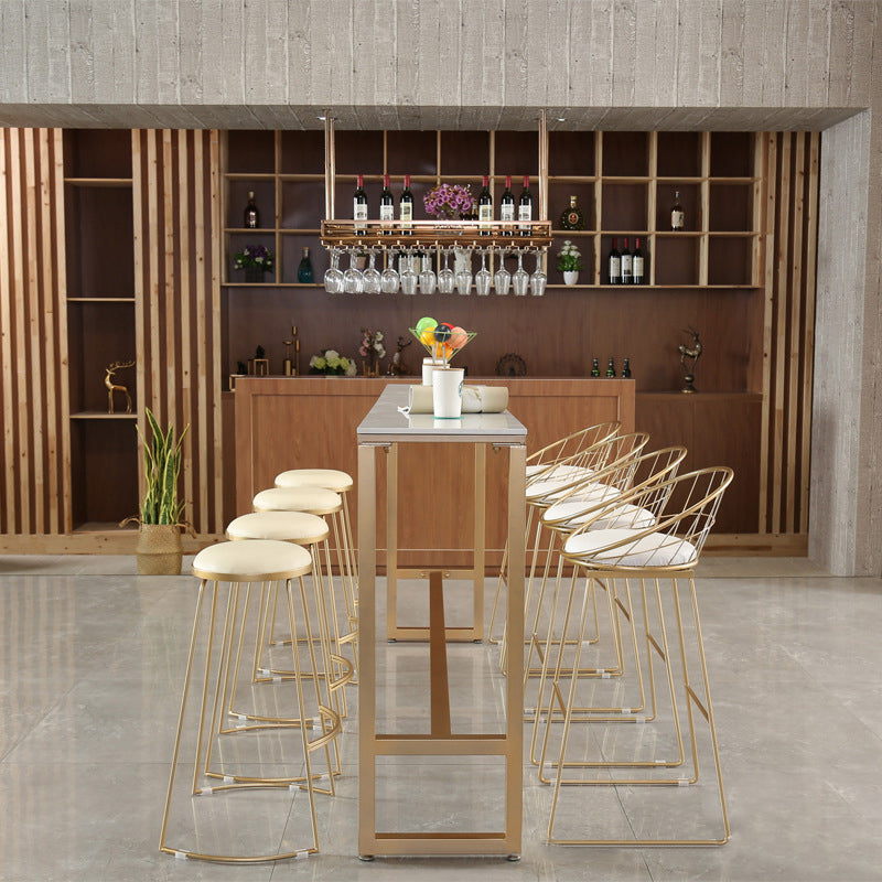 Modern Bar-height Table FauxMarble Top Bistro Bar Table with Gold Base