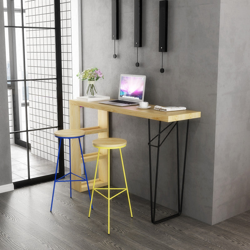 Industrial Rectangle Bistro Bar Desk Pine Solid Wood Bar Dining Table