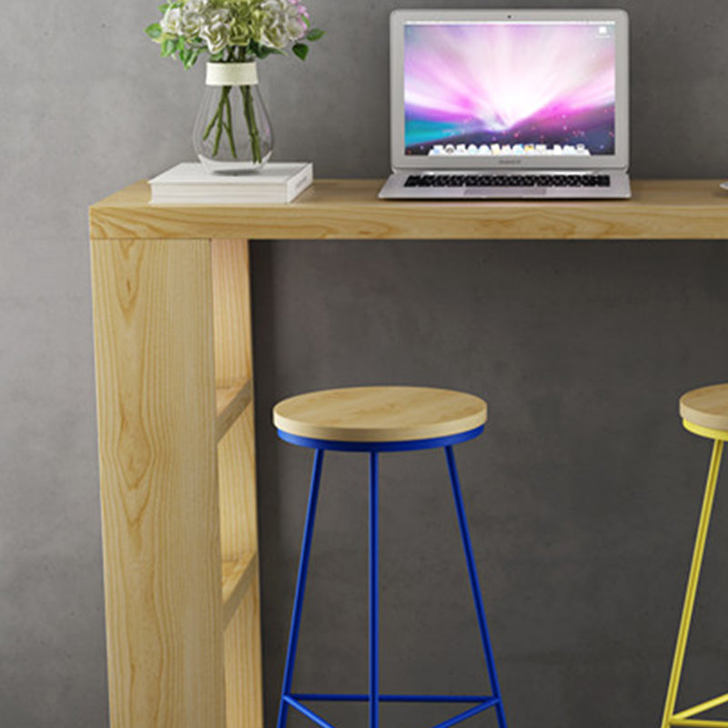 Industrial Rectangle Bistro Bar Desk Pine Solid Wood Bar Dining Table