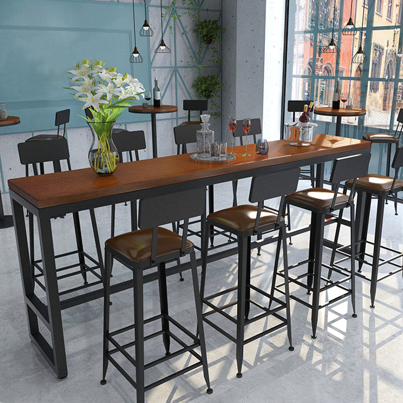 Industrial Bar-height Table Solid Wood Top Bistro Pub Table with Black Base