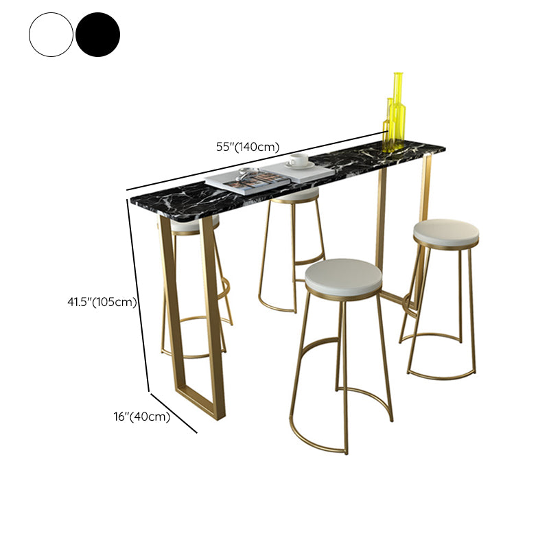 Glam Style Rectangle Bar Table Faux Marble Bar Height Table with Sled Base