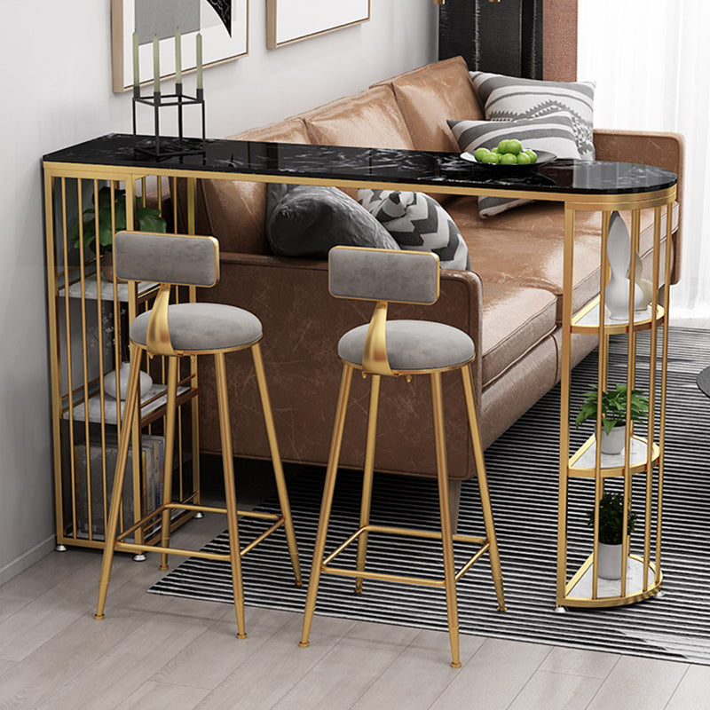 Glam Style Bar Table Faux Marble Double Pedestal Bistro Table with Storage