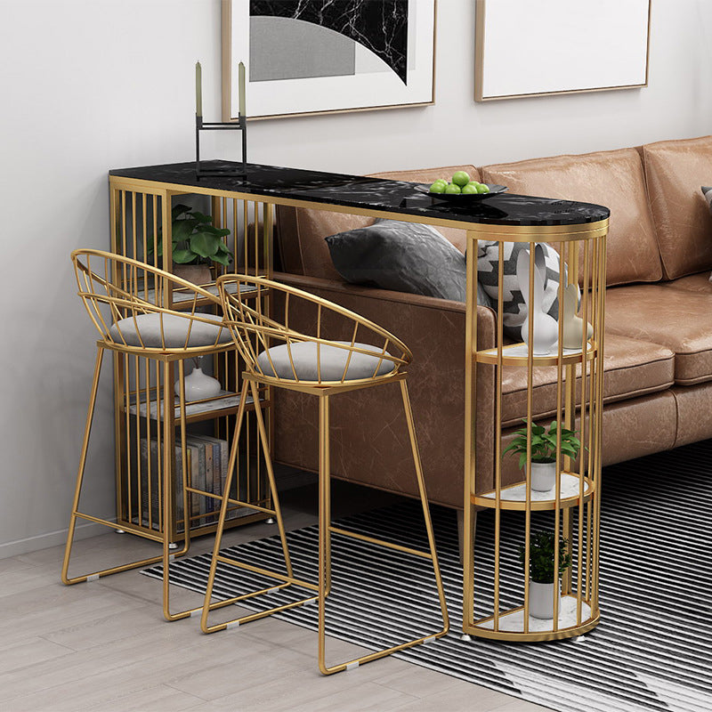 Glam Style Bar Table Faux Marble Double Pedestal Bistro Table with Storage