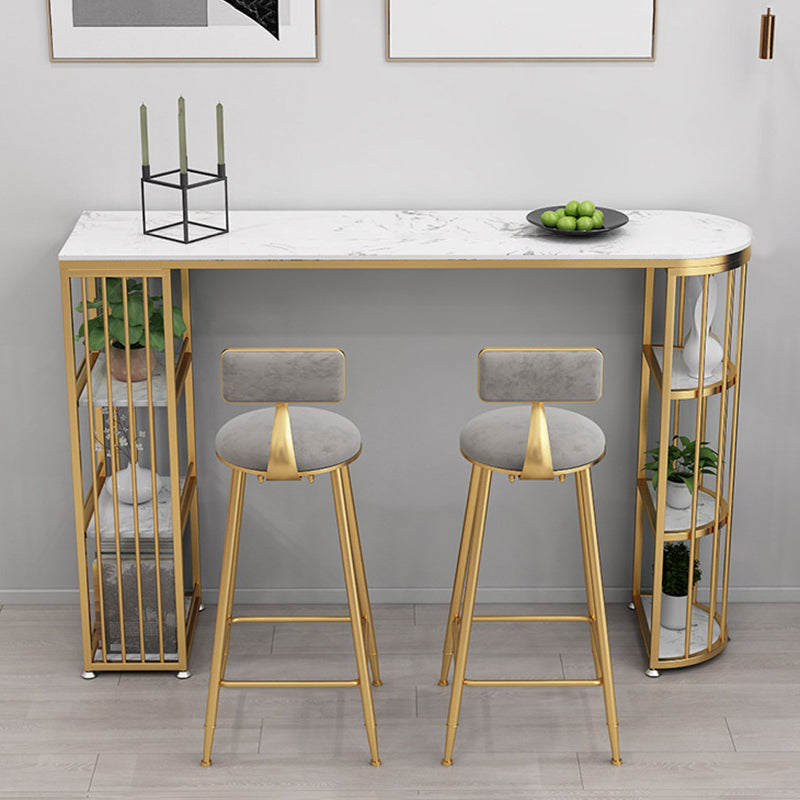 Glam Style Bar Table Faux Marble Double Pedestal Bistro Table with Storage