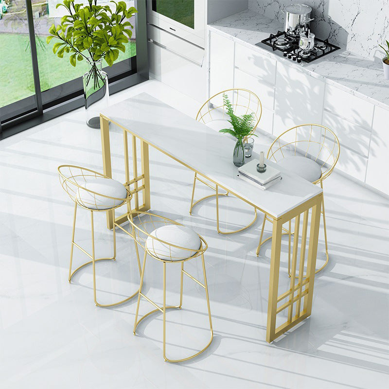 Glam Style Rectangle Bar Table Faux Marble Fixed Bar Height Table for Indoor