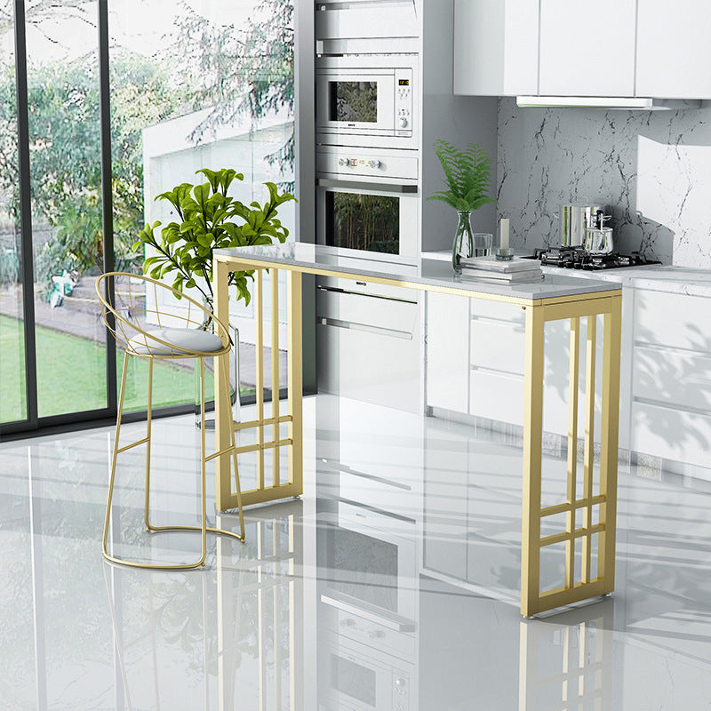 Glam Style Rectangle Bar Table Faux Marble Fixed Bar Height Table for Indoor