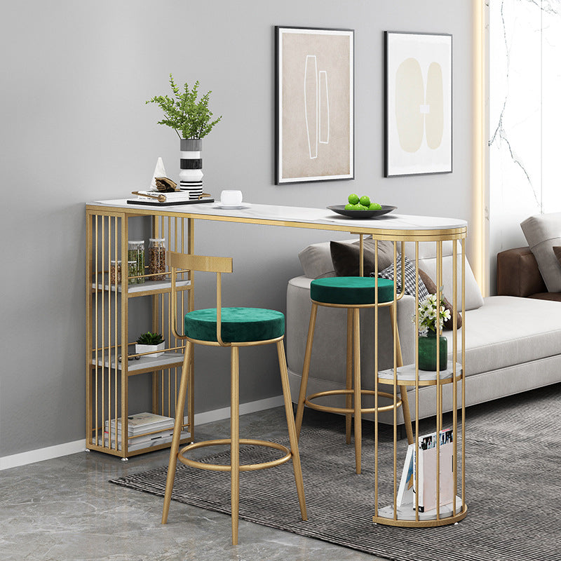 Modern Bar Height Table Faux Marble Top Bistro Bar Table with 3 Shelve