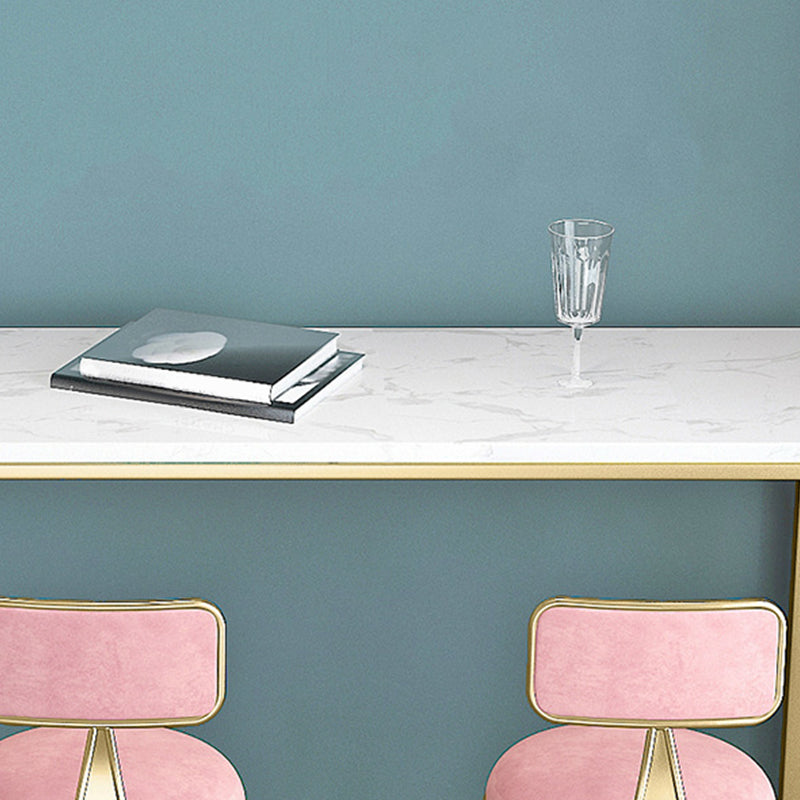 White Color Rectangle Bar Table Glam Style Faux Marble Bar Table