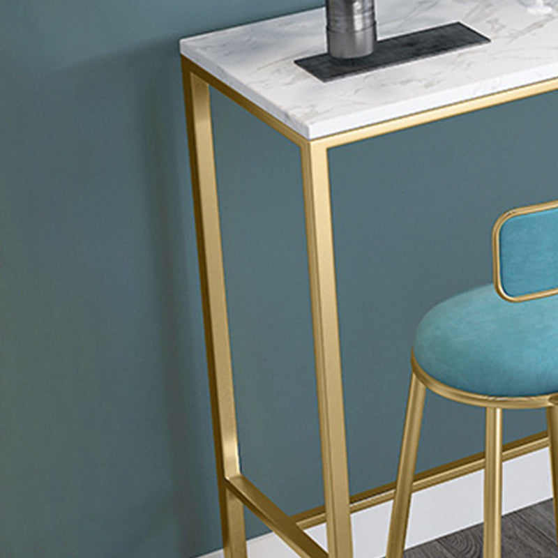 White Color Rectangle Bar Table Glam Style Faux Marble Bar Table