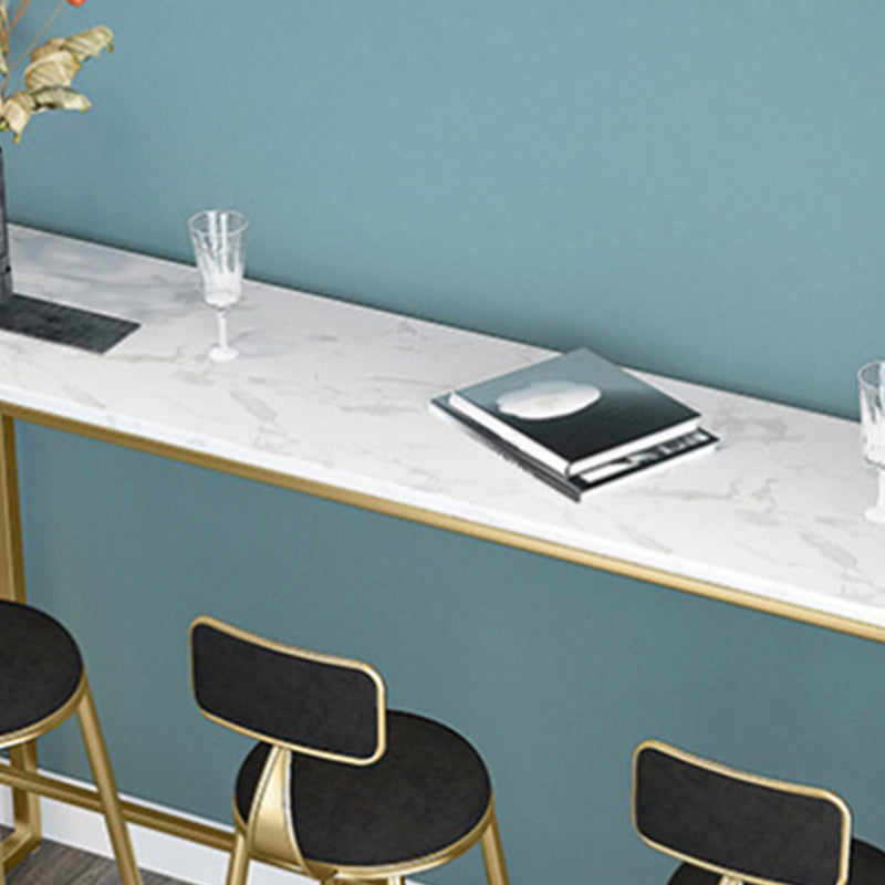 White Color Rectangle Bar Table Glam Style Faux Marble Bar Table