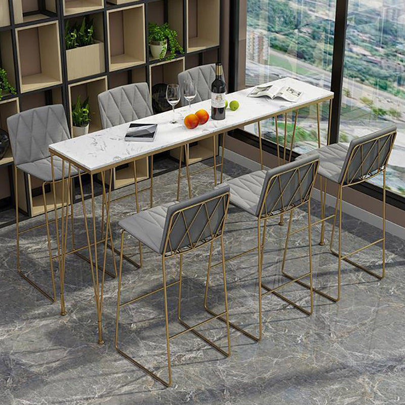 Rectangular Bar Height Table White Faux Marble Top Bistro Pub Table for Indoor