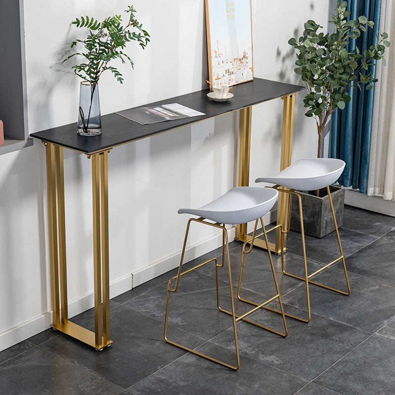 Industrial Bar Height Table Stone Top Bistro Bar Table with Gold Base