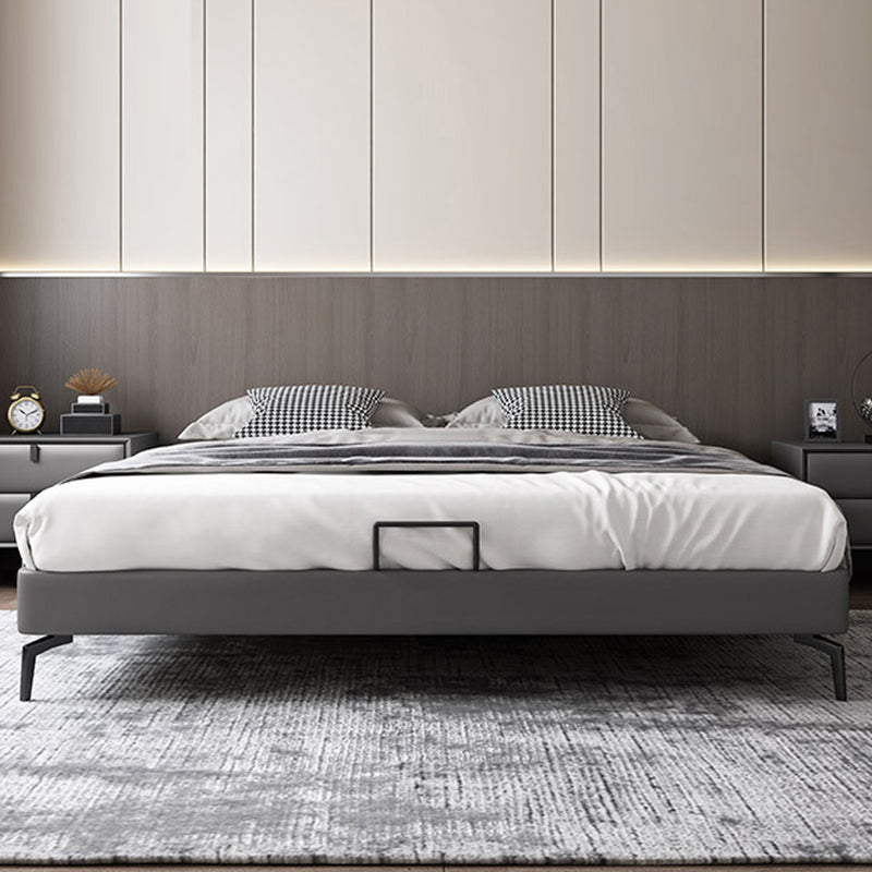 Dark Grey Platform Bed Wood and Upholstered Platform Bed Frame with Metal Legs