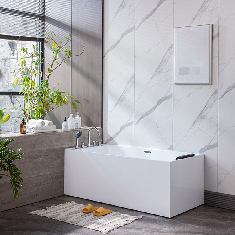 Modern White Rectangle Acrylic Bathtub Freestanding Soaking Bathtub with Drain Bath Tub