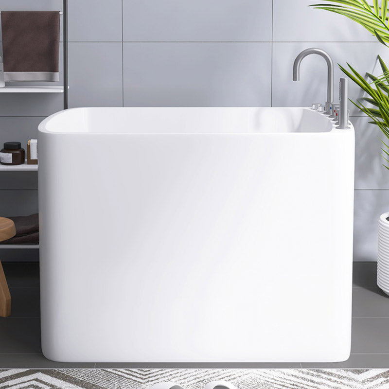 Modern White Acrylic Rectangle Bathtub Freestanding Soaking Bathtub with Drain Bath Tub