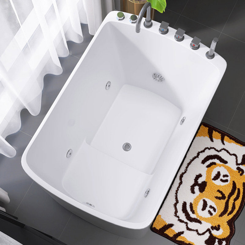 Modern White Acrylic Rectangle Bathtub Freestanding Soaking Bathtub with Drain Bath Tub