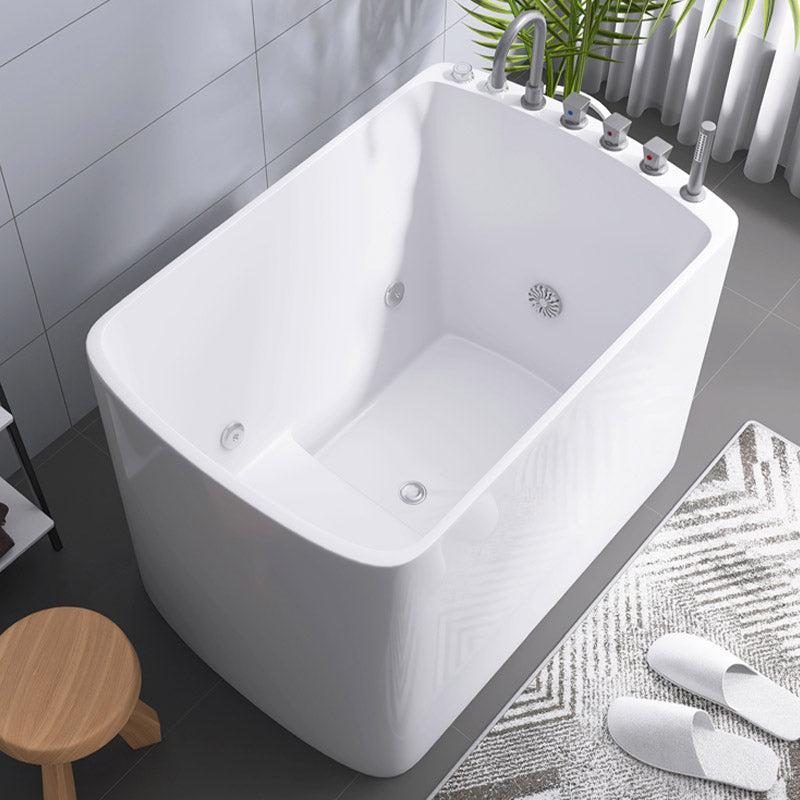 Modern White Acrylic Rectangle Bathtub Freestanding Soaking Bathtub with Drain Bath Tub