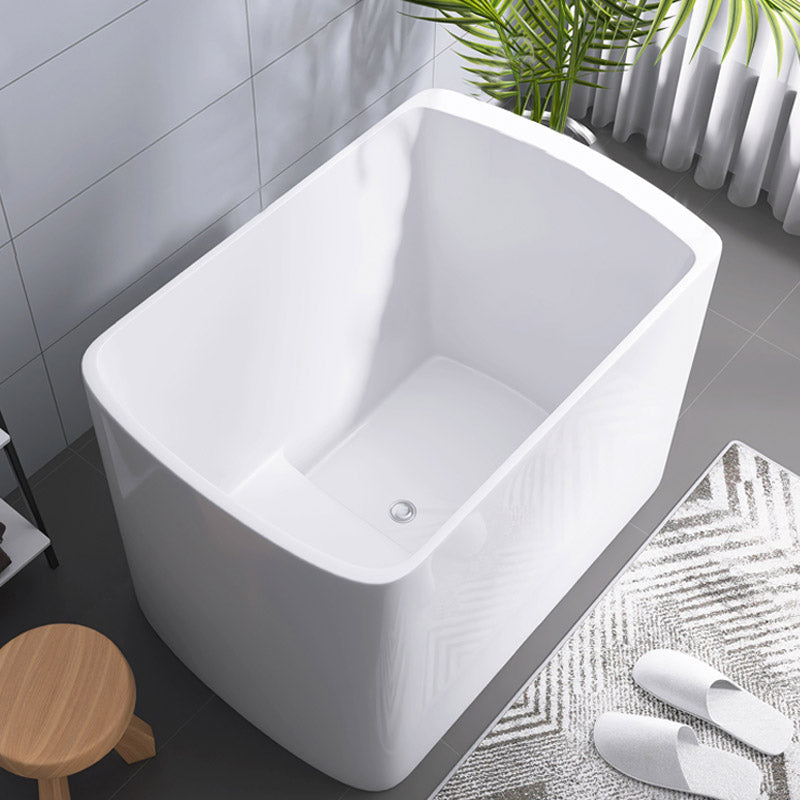 Modern White Acrylic Rectangle Bathtub Freestanding Soaking Bathtub with Drain Bath Tub