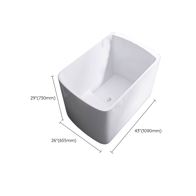 Modern White Acrylic Rectangle Bathtub Freestanding Soaking Bathtub with Drain Bath Tub