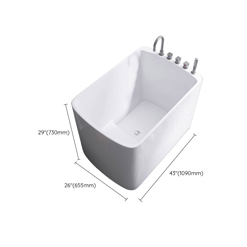 Modern White Acrylic Rectangle Bathtub Freestanding Soaking Bathtub with Drain Bath Tub
