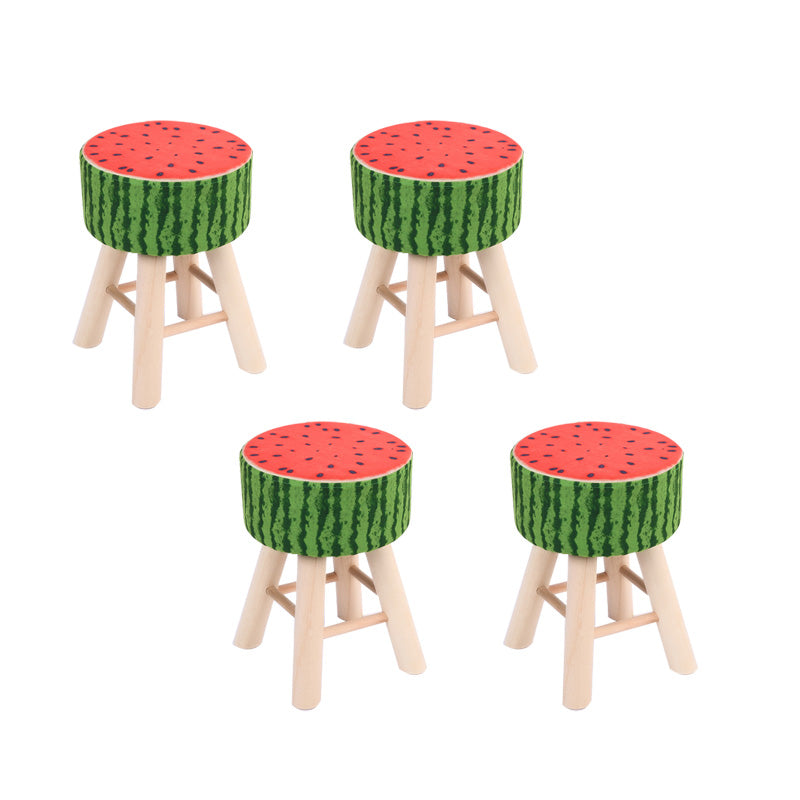 Wool Frame Pouf Stool Contrast Color Round Upholstered Fade Resistant Linen Blend Pouf