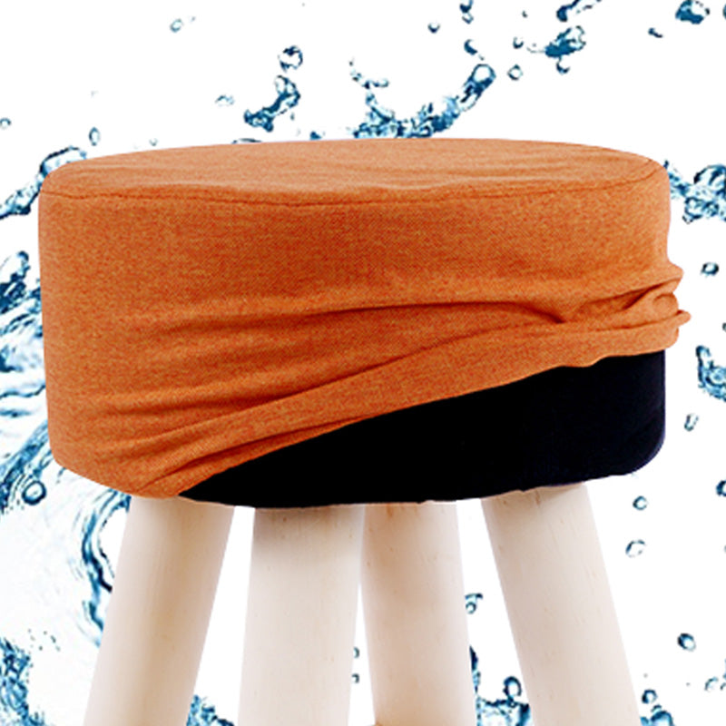 Wool Frame Pouf Stool Contrast Color Round Upholstered Fade Resistant Linen Blend Pouf