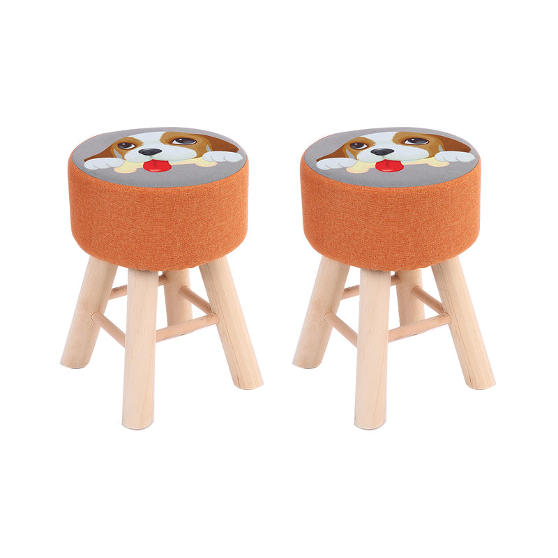 Wool Frame Pouf Stool Contrast Color Round Upholstered Fade Resistant Linen Blend Pouf