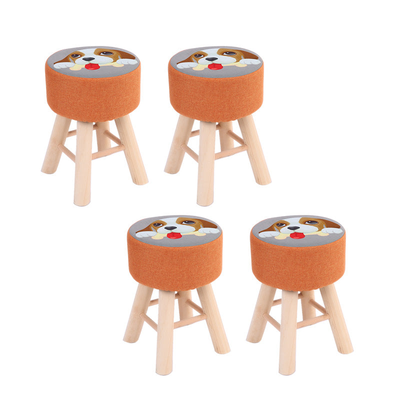 Wool Frame Pouf Stool Contrast Color Round Upholstered Fade Resistant Linen Blend Pouf