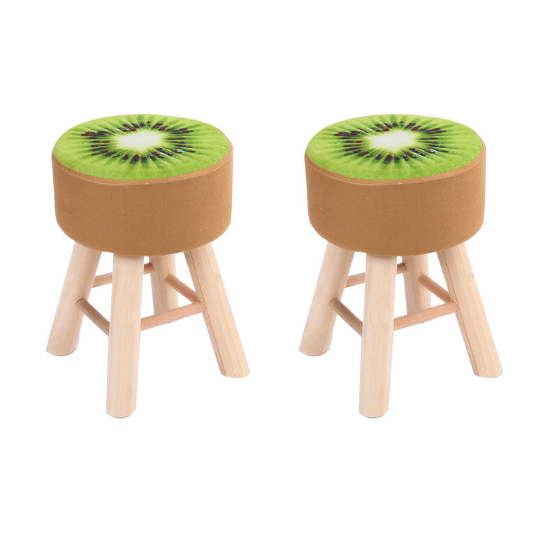 Wool Frame Pouf Stool Contrast Color Round Upholstered Fade Resistant Linen Blend Pouf