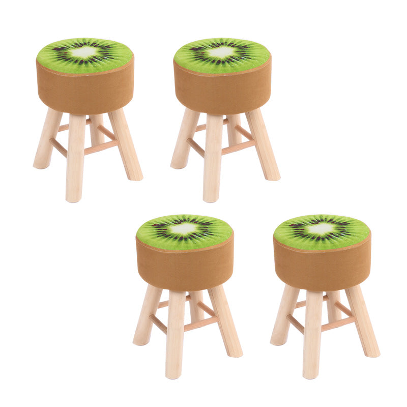 Wool Frame Pouf Stool Contrast Color Round Upholstered Fade Resistant Linen Blend Pouf