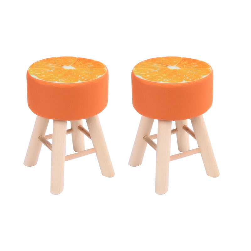 Wool Frame Pouf Stool Contrast Color Round Upholstered Fade Resistant Linen Blend Pouf