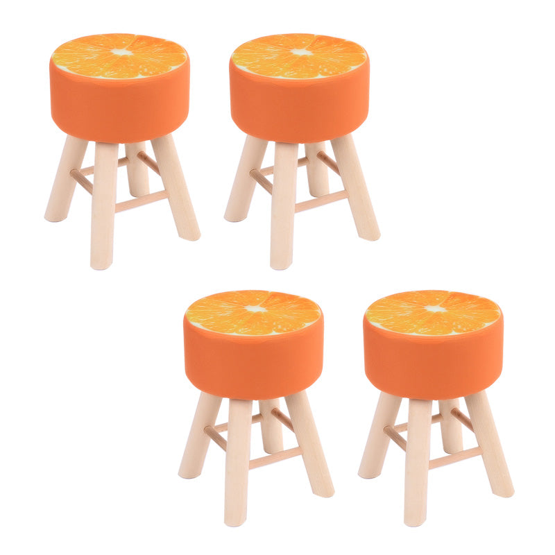 Wool Frame Pouf Stool Contrast Color Round Upholstered Fade Resistant Linen Blend Pouf