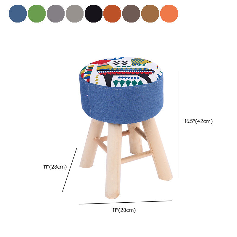 Wool Frame Pouf Stool Contrast Color Round Upholstered Fade Resistant Linen Blend Pouf