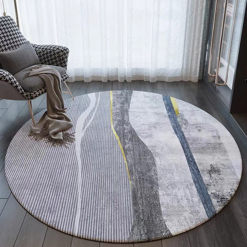 Dark Grey Modern Rug Polyester Graphic Rug Washable Rug for Living Room