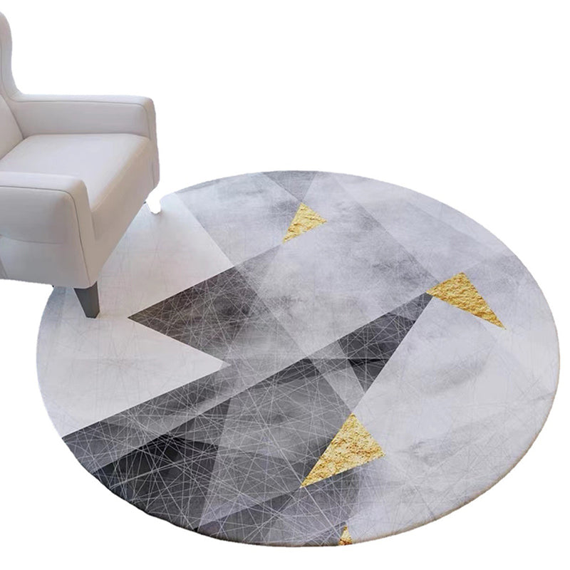 Dark Grey Modern Rug Polyester Graphic Rug Washable Rug for Living Room